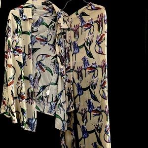 Floral Print two piece set with long button down shirt and pants